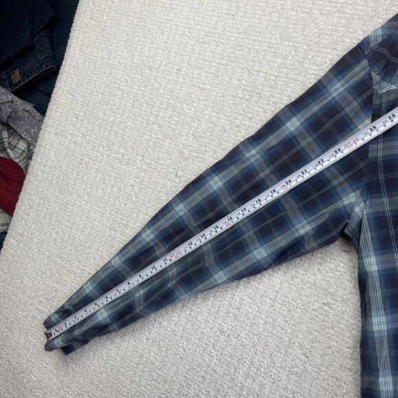 Y2K Guess Mens Blue Plaid Button-Down Long-Sleeve Shirt Metal Snap / Zip Size XL - Picture 12 of 16